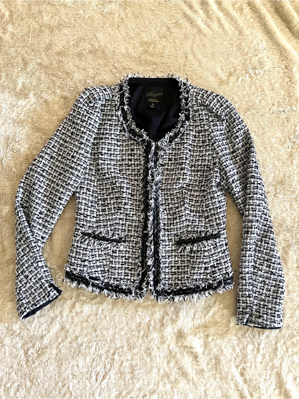 MCGINN Woman's Tweed Peplum Black & White Jacket Size 8